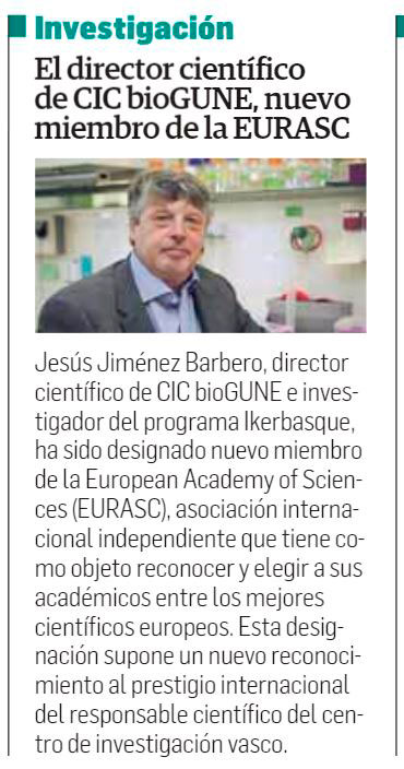 JesÃºs JimÃ©nez Barbero ha sido designado nuevo miembro de la European Academy of Sciences (EURASC)
